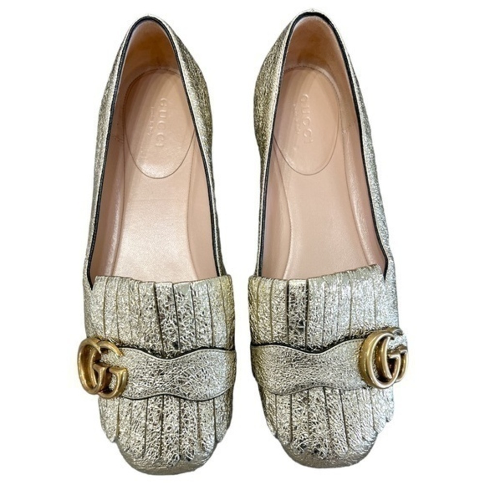 GUCCI Marmont GG Gold Leather Fringe Loafer Flats Size 36 - Picture 2 of 9
